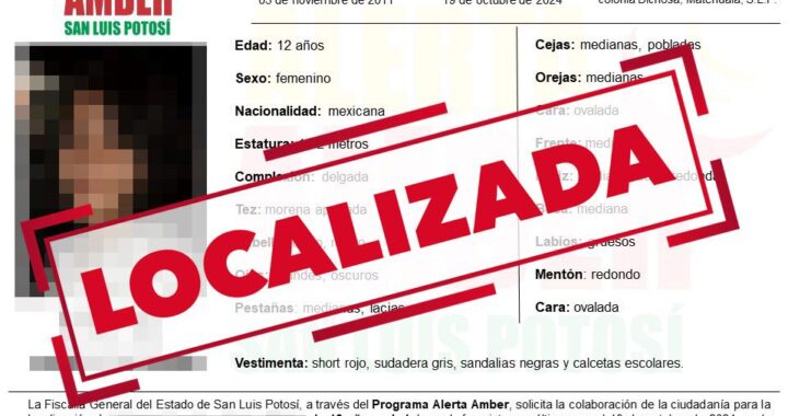 Localizan a menor en Matehuala que contaba con Alerta Amber