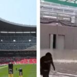 Exhiben imagen del Estadio Azteca inundado en su interior en vísperas del Mundial